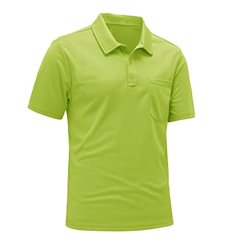 Rdruko Herren Atmungsaktive Poloshirts Sommer Kurzarm Feuchtigkeitstransport Schnell Trocknen Freizeit Arbeit Golf Tops mit Tasche, Hellgrün, L von Rdruko