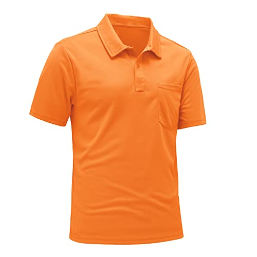 Rdruko Atmungsaktive Herren-Polo-Shirts für den Sommer, kurzärmelig, feuchtigkeitsableitend, schnell trocknend, lässig, Arbeit, Golf, Tops mit Tasche, Orange, XL von Rdruko