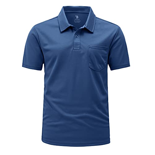 Rdruko Herren Atmungsaktive Poloshirts Sommer Kurzarm Feuchtigkeitstransport Schnell Trocknen Freizeit Arbeit Golf Tops mit Tasche, dunkelblau, XL von Rdruko