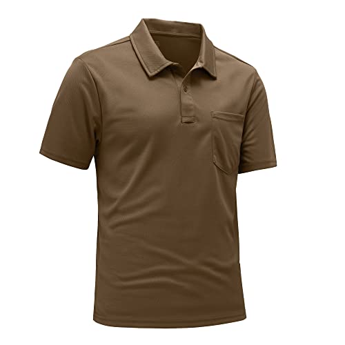 Rdruko Herren Atmungsaktive Poloshirts Sommer Kurzarm Feuchtigkeitstransport Schnell Trocknen Freizeit Arbeit Golf Tops mit Tasche, dunkelbraun, XL von Rdruko