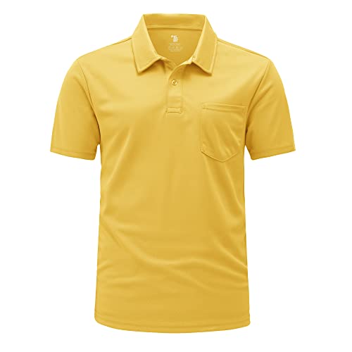 Rdruko Herren Atmungsaktive Poloshirts Sommer Kurzarm Feuchtigkeitstransport Schnell Trocknen Freizeit Arbeit Golf Tops mit Tasche, gelb, XXL von Rdruko