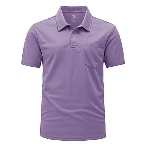 Rdruko Herren Atmungsaktive Poloshirts Sommer Kurzarm Feuchtigkeitstransport Schnell Trocknen Freizeit Arbeit Golf Tops mit Tasche, hellviolett, L von Rdruko