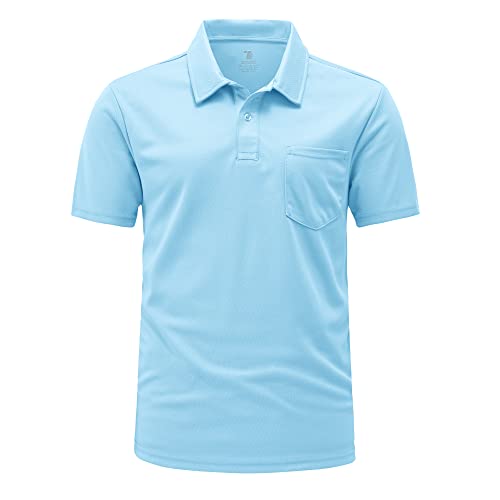 Rdruko Herren Atmungsaktive Poloshirts Sommer Kurzarm Feuchtigkeitstransport Schnell Trocknen Freizeit Arbeit Golf Tops mit Tasche, himmelblau, XL von Rdruko