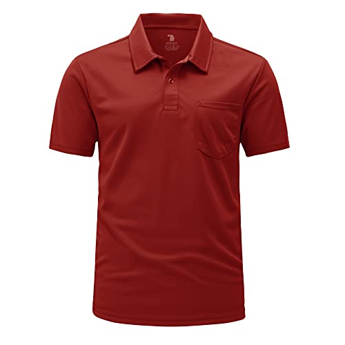 Rdruko Herren Atmungsaktive Poloshirts Sommer Kurzarm Feuchtigkeitstransport Schnell Trocknen Freizeit Arbeit Golf Tops mit Tasche, rot, XL von Rdruko