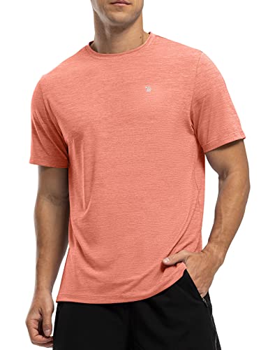 Rdruko Herren Dry Fit Workout Shirts Feuchtigkeitstransport Kurzarm Athletic Running Gym Active T Shirts, Orange Pulver, XL von Rdruko