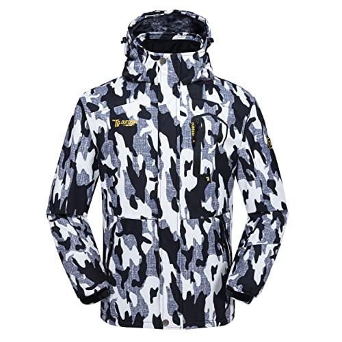 Rdruko Herren Fleece gefütterte wasserdichte Skijacken Warme Wintermäntel Outdoor Thermo Bergjacke mit abnehmbarer Kapuze Multi Taschen, camouflage, L von Rdruko