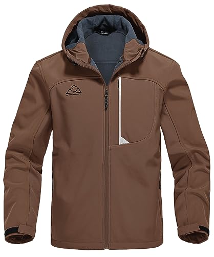 Rdruko Herren Outdoor Softshell Jacke Fleece Gefüttert Wasserdicht Leichte Wandern Kapuzenjacke, Braun, XL von Rdruko