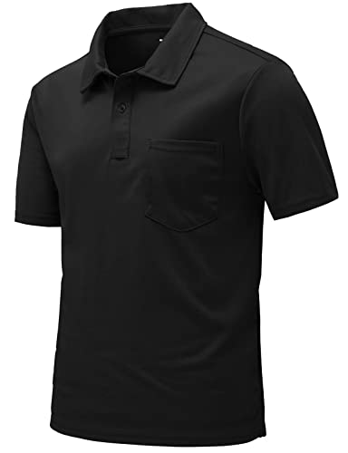Rdruko Herren-Polo-Shirts, kurzärmelig, schnelltrocknend, Outdoor-Golf, Sport-Shirts mit Tasche, 01 Schwarz, 4X-Groß von Rdruko