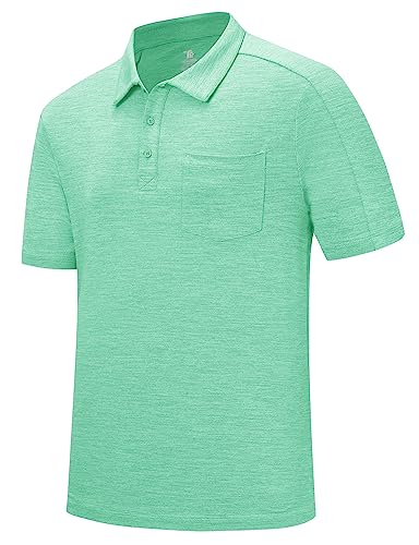 Rdruko Herren-Polo-Shirts, kurzärmelig, schnelltrocknend, Outdoor-Golf, Sport-Shirts mit Tasche, 02 Mintgrün, L von Rdruko