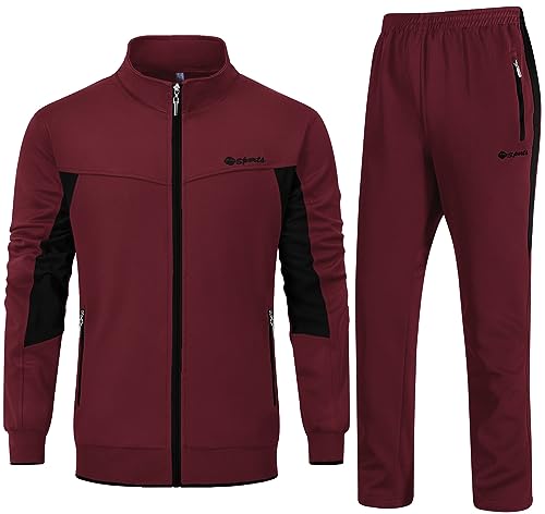 Rdruko Herren Trainingsanzug Athletic Full Zip Casual Sport Jogging Gym Sweatsuit, 02jujube rot, Medium von Rdruko