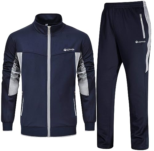 Rdruko Herren Trainingsanzug Athletic Full Zip Casual Sport Jogging Gym Sweatsuit, Marineblau + Grau (1 Jacke + 1 Hose), XXX-Large von Rdruko