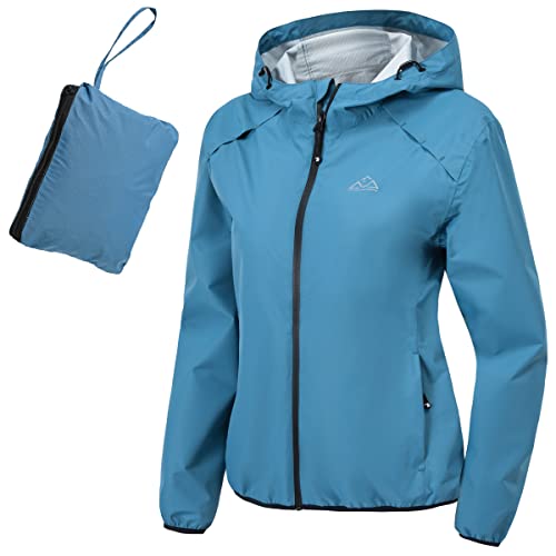 Rdruko Wasserdichte Damen-Laufjacke, leicht, verstaubar, Regenjacke, Outdoor, Wandern, Wandern, Windbreaker, Kapuzenmantel, blau, 42 von Rdruko