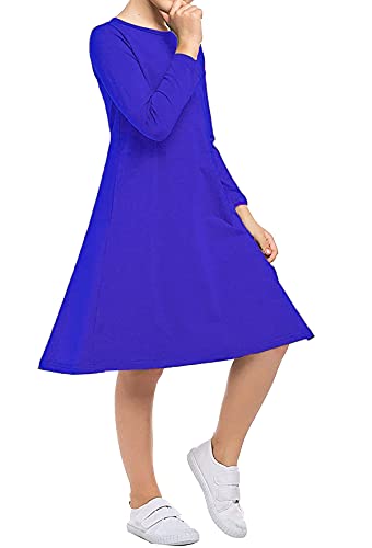 Kinder/Mädchen Skater-/Hängerkleid mit Langen Ärmeln - ausgestellt - A-Form - einfarbig - Midi-Länge - 3-13 Jahre - Royalblau - Kind 13 Jahre von Re Tech UK