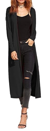 Re Tech UK Cardigan Damen - Maxi-Plus-Größe - Cardigan Damen Lang mit Kragen und Langen Ärmeln - Strickjacke Damen Lang mit Fließender Passform - Größen - Schwarz - 48-50 von Re Tech UK