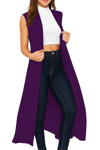 Re Tech UK - Damen Cardigan - ärmellos - lang - mit Kragen - fließender Stoff - Lila - 48-50/ 2XL Re Tech UK - Damen Cardigan - ärmellos - lang - mit Kragen - fließender Stoff - Lila - 48-50/ 2XL von Re Tech UK