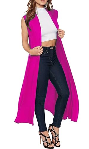 Re Tech UK - Damen Cardigan - ärmellos - lang - mit Kragen - fließender Stoff - Pink - 40-42/ M-L von Re Tech UK