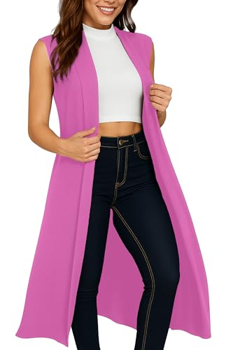 Re Tech UK - Damen Cardigan - ärmellos - lang - mit Kragen - fließender Stoff - Pink - 48-50/ 2XL Re Tech UK - Damen Cardigan - ärmellos - lang - mit Kragen - fließender Stoff - Pink - 48-50/ 2XL von Re Tech UK