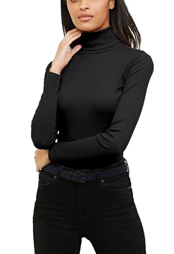 Re Tech UK - Damen Rollkragenpullover - langärmlig - gerippte Baumwolle - einfarbig - Schwarz - XXL (48/50) von Re Tech UK