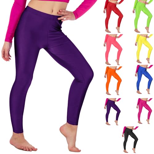 Re Tech UK - Mädchen Leggings - für Gymnastik, Tanzen & Ballett - glänzend - elastisch - Lila - 9-10 Jahre von Re Tech UK