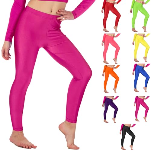 Re Tech UK - Mädchen Leggings - für Gymnastik, Tanzen & Ballett - glänzend - elastisch - Pink - 11-12 Jahre von Re Tech UK