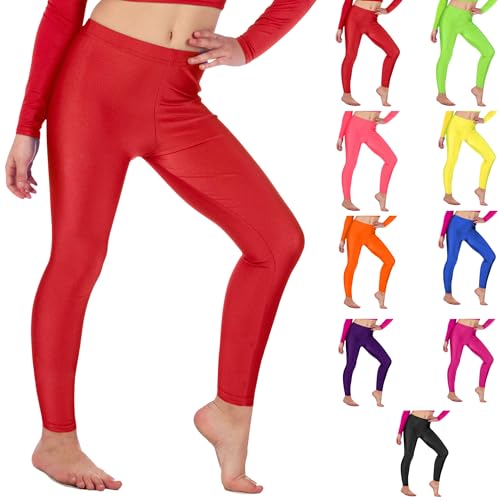 Re Tech UK - Mädchen Leggings - für Gymnastik, Tanzen & Ballett - glänzend - elastisch - Rot - 11-12 Jahre von Re Tech UK