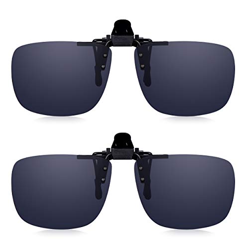 Read Optics Sparset 2er Pack Flip-Up Sonnenbrille: Clip-On Sonnen-Aufsatz für Brillen. Polarisierte UV-400 Sonnenschutz-Gläser für 100% UV-Schutz. Aus grauem bruchfestem Polykarbonat. Für Herren/Damen von Read Optics