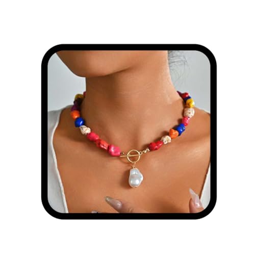 Reaky Boho-Halsketten, türkisfarbene Halskette, Perlenanhänger, Halsketten, Sommer-Strandschmuck für Damen, Kunststoff von Reaky