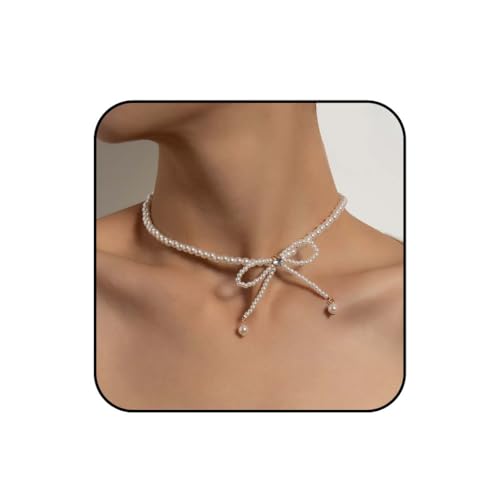 Reaky Boho-Perlen-Choker-Halsketten, Kristall-Halskette, Ketten, Bowknot-Halsketten, Zubehör für Frauen, Kunststoff von Reaky