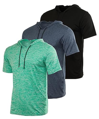 3er-Pack: Herren Dry Fit Feuchtigkeitstransport Kurzarm Active Athletic Hoodie Pullover Sweatshirt, Set 11, X-Large von Real Essentials