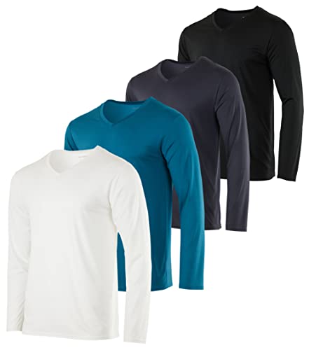 4 Stück: Herren V-Ausschnitt Langarm Dry Fit Active T-Shirt – Athletic Outdoor Lifestyle Shirt (erhältlich in Groß & Groß), Set 7, XX-Large von Real Essentials