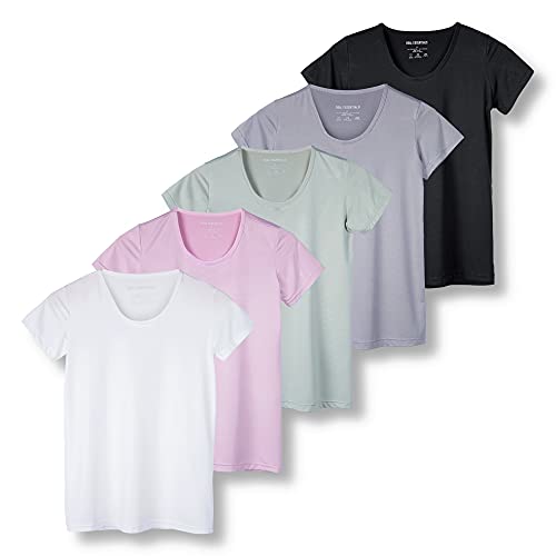 Real Essentials 5er-Pack: Damen Dry Fit Tech Stretch Kurzarm Rundhals Athletic T-Shirt, Set 7, X-Large von Real Essentials