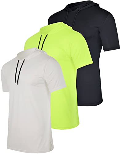 Herren Kapuzenpullover mit Dry-Fit-Passform, feuchtigkeitsableitend, kurzärmelig, sportlich, 3er-Pack, Set 10, Mittel von Real Essentials