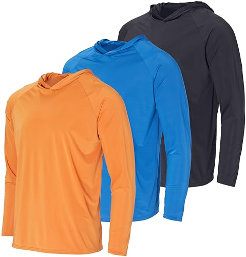 Real Essentials 3er Pack: Herren Langarm Rash Guard Hoodie Sweatshirt Sonnenschutz UPF UV LSF Angeln (erhältlich in Plus), Set 5, 4XL Groß Hoch von Real Essentials