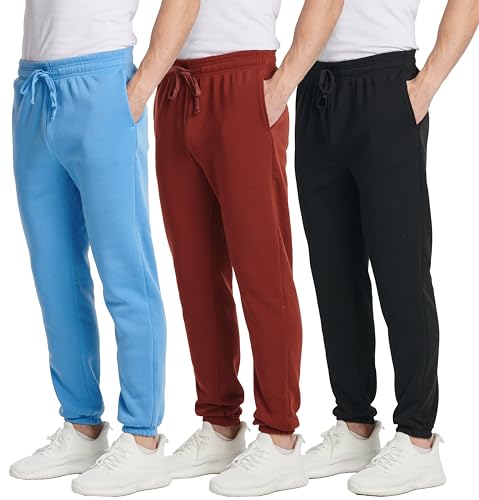 Real Essentials 3er-Pack: Herren Tech Fleece Active Athletic Casual Jogger Sweatpants mit Taschen (erhältlich in groß und groß), Set 7, Groß von Real Essentials