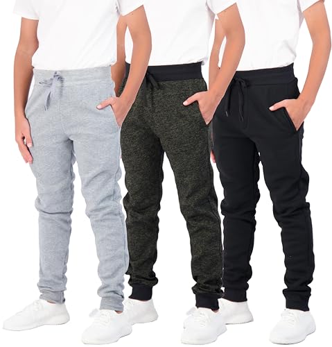 Real Essentials 3er-Pack: Jungen Youth Active Athletic Soft Fleece Jogger Sweatpants, Set C, 34-37 von Real Essentials