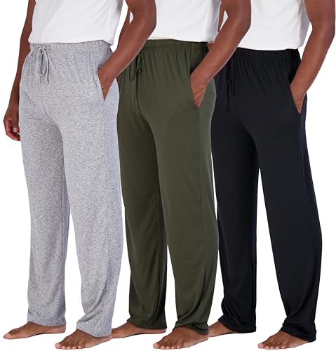 Real Essentials 3er-Pack: weiche Pyjama-Loungehose für Herren mit Kordelzug und Taschen – 4-Wege-Stretch & Feuchtigkeitstransport, groß und hoch (S-5XL), Set 2, 4X Hoch von Real Essentials