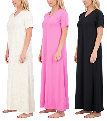 Real Essentials 3er-Pack: weiches Maxi-Nachthemd für Damen, lang, kurzärmelig, weiches Nachthemd, Schlafkleid (erhältlich in Übergröße), 6 Stück, Medium von Real Essentials