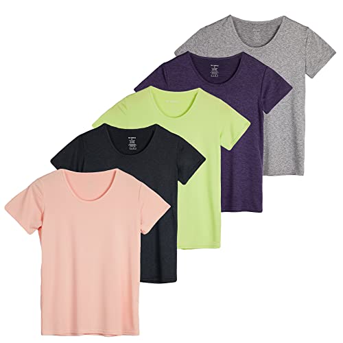 Real Essentials 5er-Pack: Damen Dry Fit Tech Stretch Kurzarm Rundhals Athletic T-Shirt, Set 11, X-Large von Real Essentials