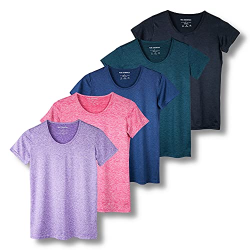 Real Essentials 5er-Pack: Damen Dry Fit Tech Stretch Kurzarm Rundhals Athletic T-Shirt, Set 7, XXL von Real Essentials