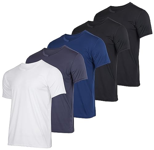 Real Essentials 5er-Pack: Herren-T-Shirt, V-Ausschnitt, Dry-Fit, feuchtigkeitsableitend, Active Athletic Tech Performance, Set 3, Klein von Real Essentials
