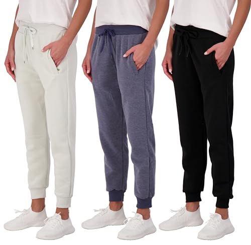 Real Essentials Damen-Jogginghose, lockere Passform, bequeme Fleece-Jogginghose, lässig, aktives Workout, 3 Stück, Set 2, Mittel von Real Essentials