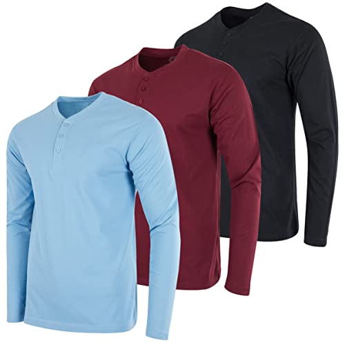 Real Essentials Henley-T-Shirt für Herren, kurz- und langärmlig, Baumwolle, Performance-Activewear (erhältlich in Groß und Groß), Langarm - Set 7, XX-Large von Real Essentials