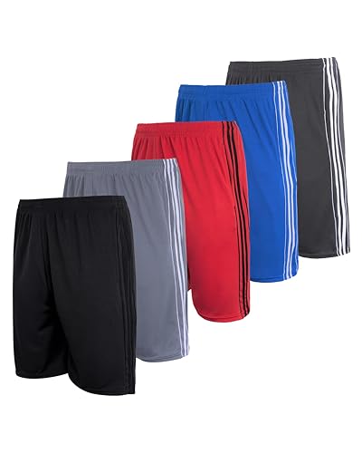 Real Essentials Jungen Basketball-Shorts mit Taschen, Netzstoff, Sportlich, 5 Stück, Set B, M von Real Essentials