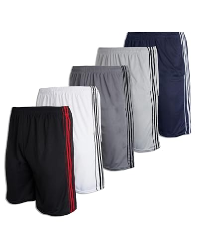 Real Essentials Jungen Basketball-Shorts mit Taschen, Netzstoff, Sportlich, 5 Stück, Set C, XS von Real Essentials