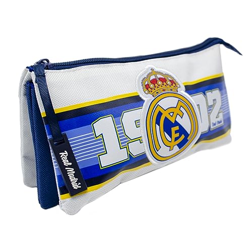 Real Madrid Federmäppchen mit Wappen, bestickt, drei Fächer, 22 x 12 cm, blau, Schultaschen von Real Madrid