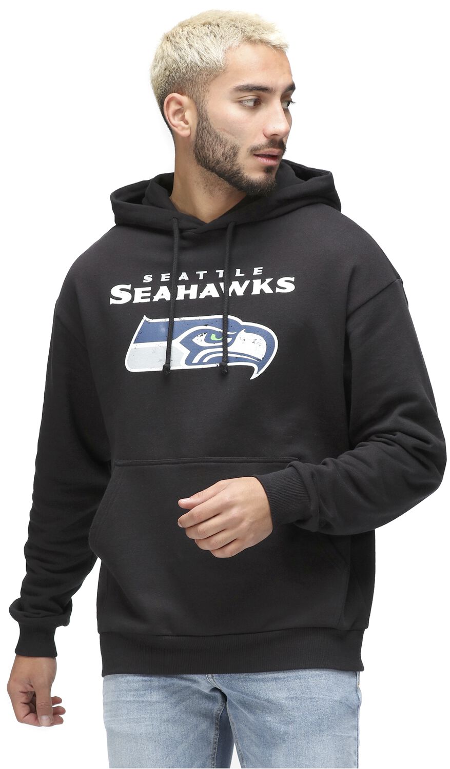 Recovered Clothing Kapuzenpullover - NFL Seahawks Logo - M bis XXL - für Männer - Größe L - schwarz von Recovered Clothing