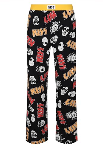 Kiss Band Loungehose – Erwachsene Herren Musik Rock Band All Over Print Baumwollstoff – Lässige Schlafanzughose für Loungewear Nachtwäsche, Schwarz , XL von Recovered