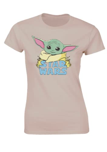 Recovered Star Wars The Child Mandalorian Pastel Print Pale Pink Womens Fitted T-Shirt by M von Recovered