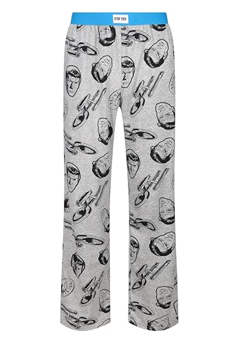 Star Trek Loungehose – Erwachsene Herren Spock Science Officer & Starship Print Baumwolle & Poly CVC – Schlafanzughose für Loungewear Nachtwäsche, grau, S von Recovered