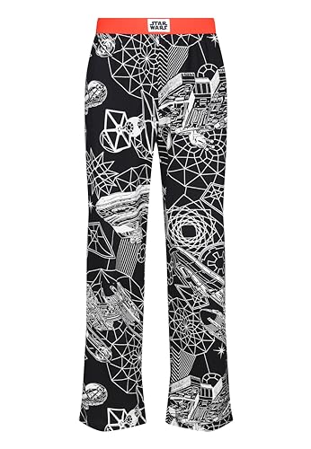 Star Wars Herren Loungehose – Erwachsene Baumwollstoff schwarz PJs Galaxy Schiffe bedruckte Schlafanzughose für Loungewear Nachtwäsche, Schwarz , XL von Recovered